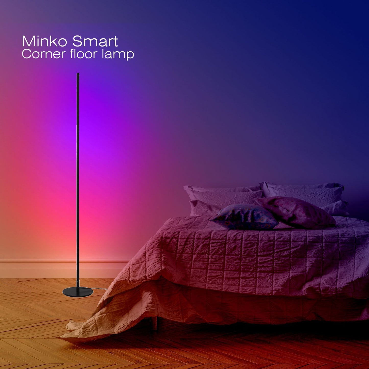 Minko Smart RGB Corner Floor Lamp – Tuya WiFi + Remote